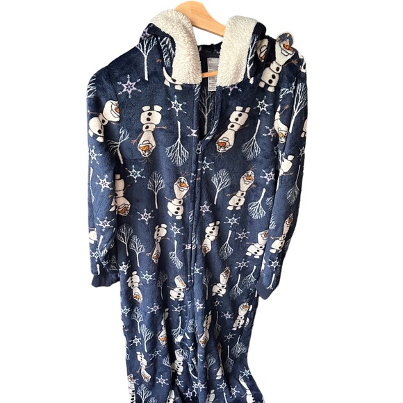 disney olaf frozen fluffly pajamas onesie zip up with hood dark blue size large - Picture 2 of 2